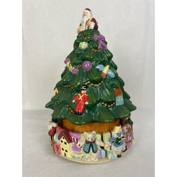 Spode Hand Painted Christmas Tree Spinning Bottom Music Box - Picture 3 of 6